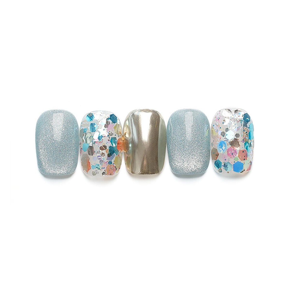 Sea Salt Mint | Handmade Colorful Sequin Press-on Nails