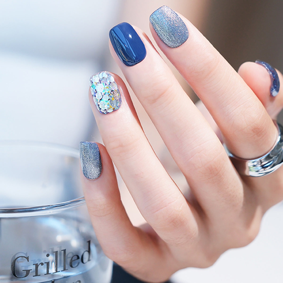 Galaxy | Ice Blue Handmade Reusable Press-on Nails