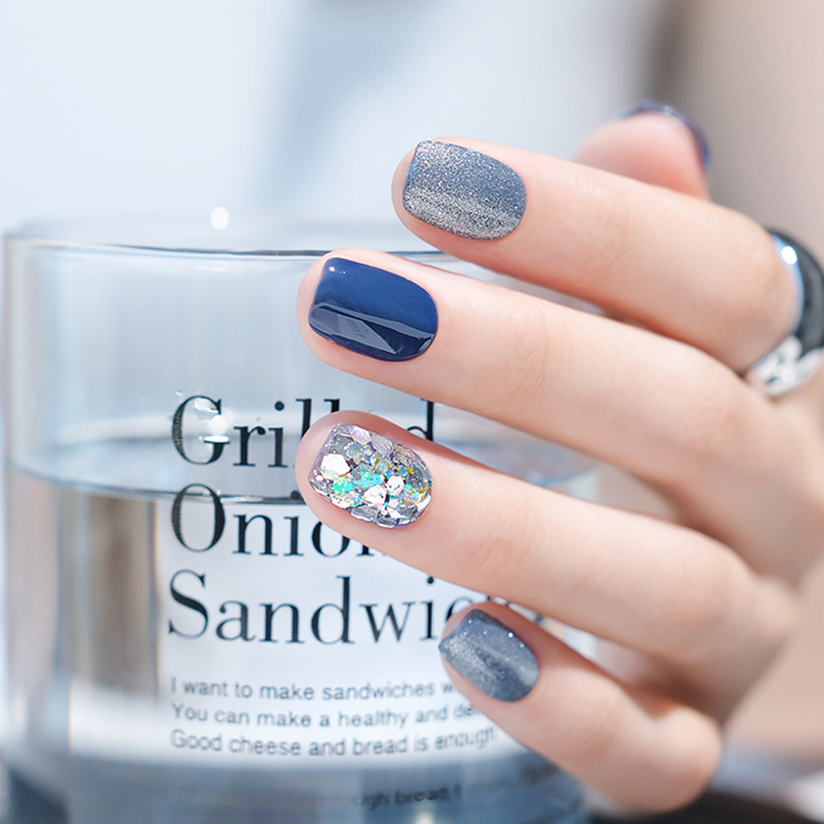 Galaxy | Ice Blue Handmade Reusable Press-on Nails